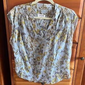 Chloe Stora Blue Floral sleeveless Blouse, size 34 (equivalent to 4 or 6 US)